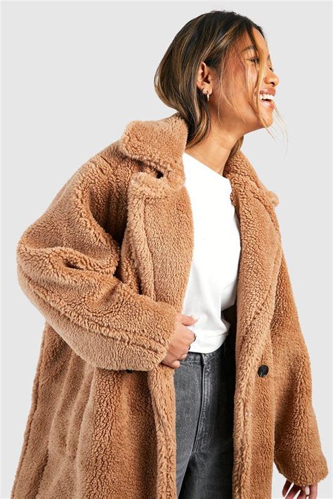 Urban Code Tall Button Down Faux Fur Coat In Beige Asos