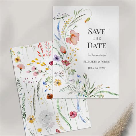 Boho Watercolor Wildflowers Save The Date Card Zazzle