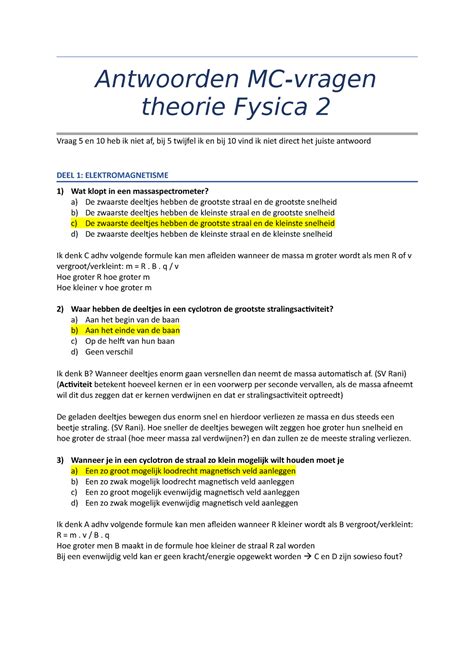 Antwoorden Mc Vragen Theorie Fysica Antwoorden Mc Vragen Theorie