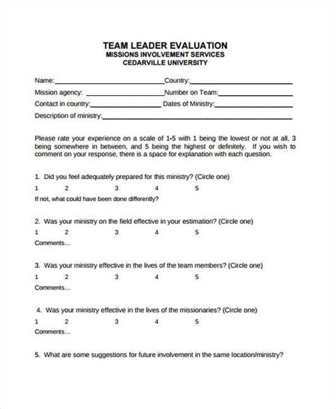 Free 8 Leadership Evaluation Forms In Pdf