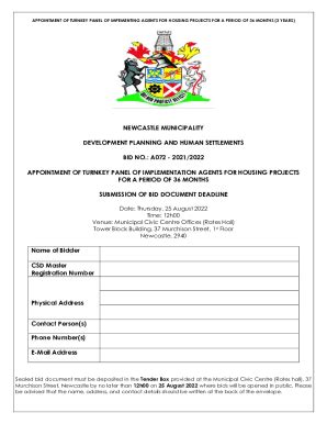 Fillable Online APPOINTMENT OF TURNKEY PANEL OF IMPEMENTING AGENTS FOR