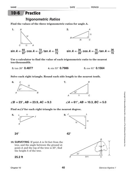 Six Trigonometric Ratios Worksheets Answers