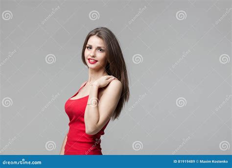 Portrait Of Beautiful Brunette Woman Posing In Studio Stock Image Image Of Closeup Head