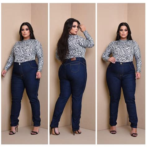 Kit Cal A Jeans Feminina Plus Size Cintura Alta Lycra Elastano