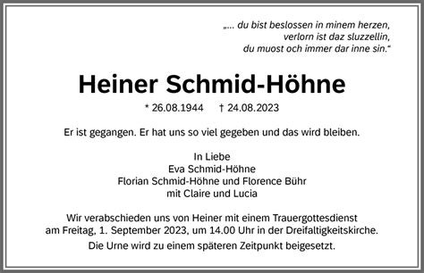 Traueranzeigen von Heiner Schmid Höhne Augsburger Allgemeine Zeitung