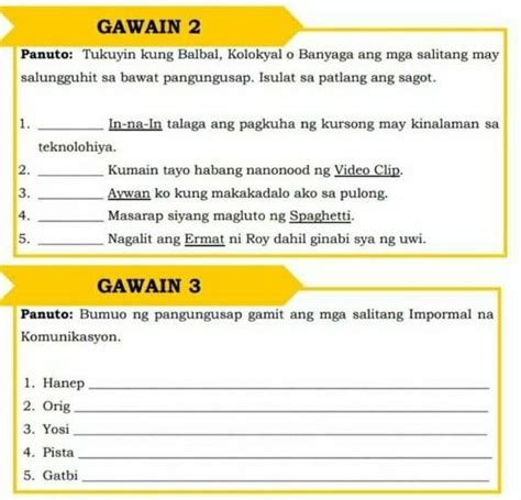 Tukuyin Kung Balbal Kolokyal O Banyaga Ang Mga Salitang May