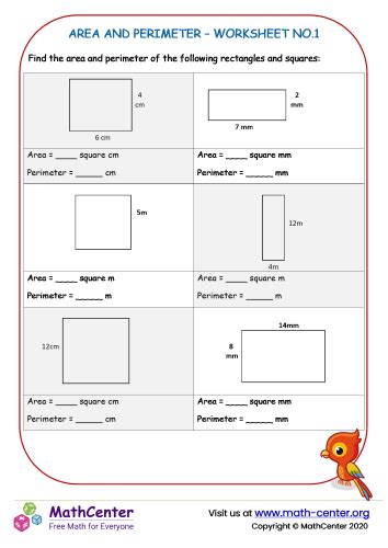 Area And Perimeter Worksheet No 1 Worksheets Math Center