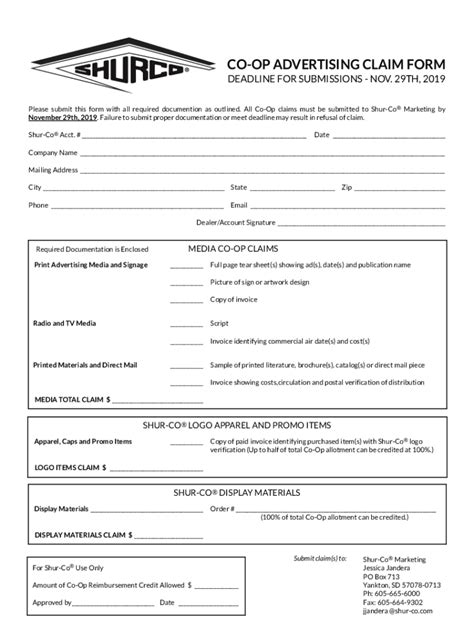 Fillable Online Co Op Advertising Claim Form Fill Out Sign Online