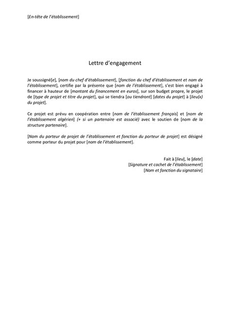 Modèle de lettre d engagement DOC PDF page 1 sur 1