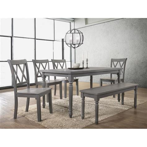 Bowery Hill Piece Solid Wood Dining Set With Bench In Rustic Gray