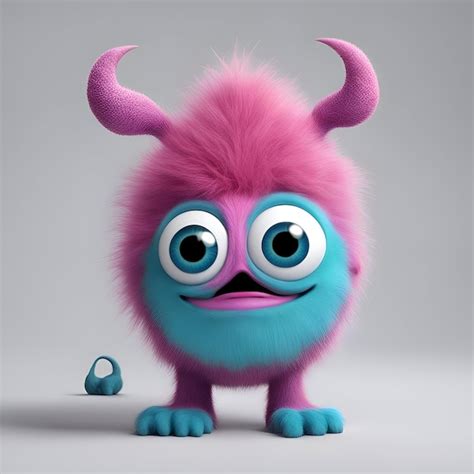 Premium Photo Funny Cartoon Monster With Horns And Big Eyes 3d Rendering