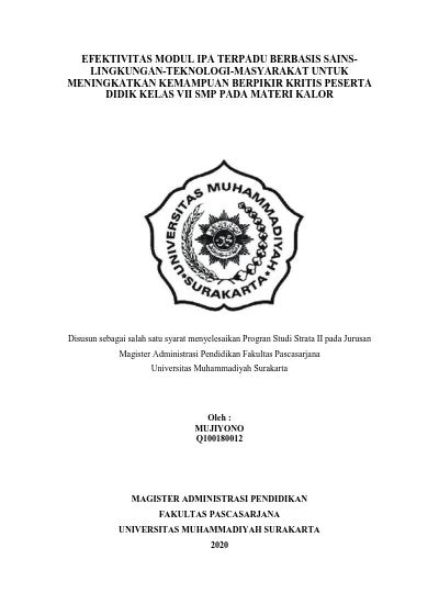 Pengembangan Modul Ipa Terpadu Berbasis Sains Lingkungan Teknologi Masyarakat Untuk Meningkatkan