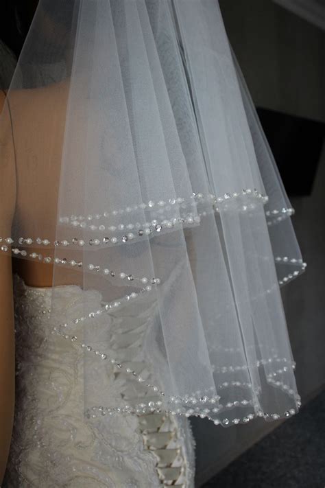 Very Tender Two Tier Pearl Edge Wedding Veil In Her The Bride Will