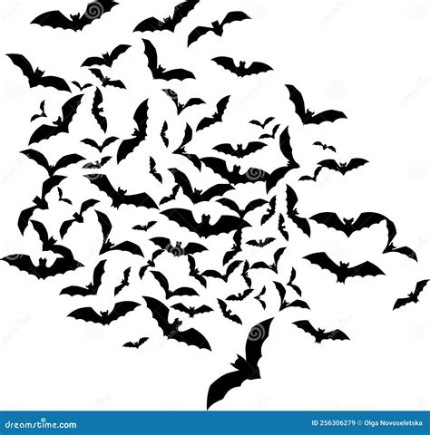 Bat Swarm. Flying Bat Silhouette. Halloween Decoration Element. Stock Illustration ...