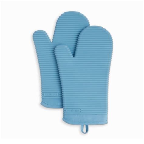 Kitchenaid Ribbed Soft Silicone Oven Mitt Set 2 Pack Blue 7 X 13