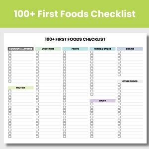 100 First Foods Checklist Baby S First Foods Log Baby Etsy