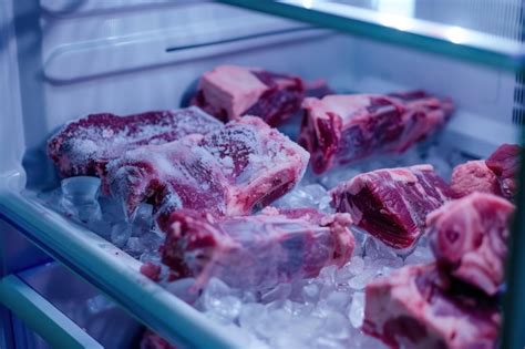 Frozen Meat In The Refrigerator Premium Ai Generated Image