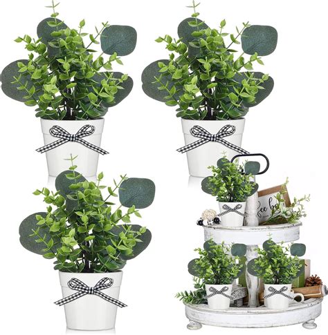 Amazon Jexine Farmhouse Tiered Tray Decor Mini Potted Eucalyptus