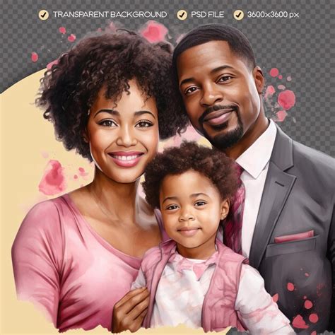 Psd Belle Famille Afro Am Ricaine Aquarelle Clipart Fond Transparent