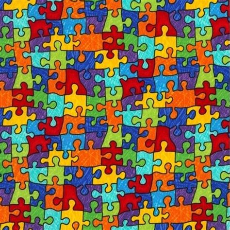 Cotton Fabric - Childrens Fabric - Bright Puzzle Pieces Autism ...