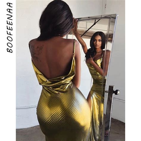 BOOFEENAA Sexy Backless High Split Long Dresses For Women Party Club