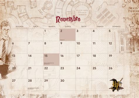 Calendario Mensal Harry Potter Novembro Fazendo A Nossa Festa