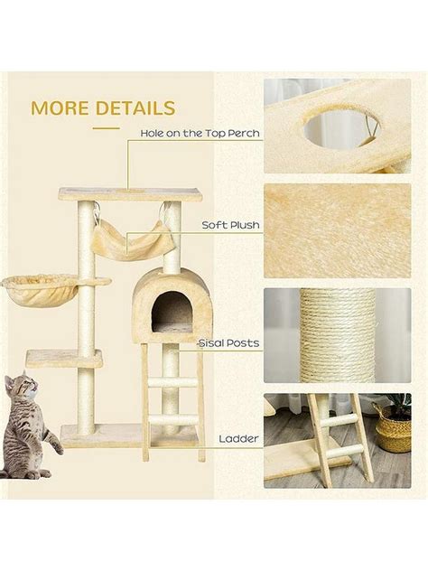 Pawhut Cat Tree Tower Kitten Activity Center Scratching Post Whammock