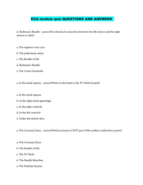 ECG module quiz QUESTIONS AND ANSWERS - Browsegrades