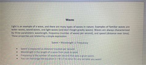 Solved Waves Light is an example of a wave, and there are | Chegg.com