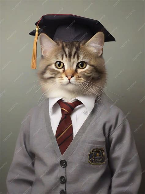 Adorable Cat In School Uniform Premium Ai Generated Image