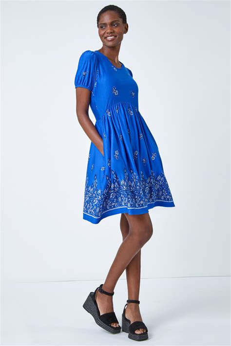 Paisley Border Print Dress In Royal Blue Roman Originals Uk