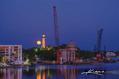 Moonlit Beacon At Jupiter Inlet Royal Stock Photo