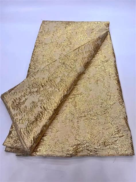 Gold African Brocade Jacquard Fabric Floral Damask Material Nigerian