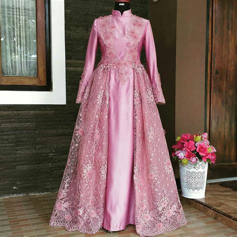 Dusty Pink Rose Gold Wedding Dress Muslimah