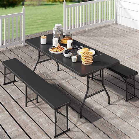 Dextrus 6ft Portable Heavy Duty Plastic Picnic Table And Bench Set For