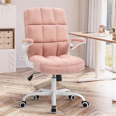 SEATZONE Pink Office Chair Home Office Desk Chairs with Flip-up Armrest ...