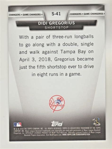 Topps Update Salute Game Changers S Didi Gregorius New York