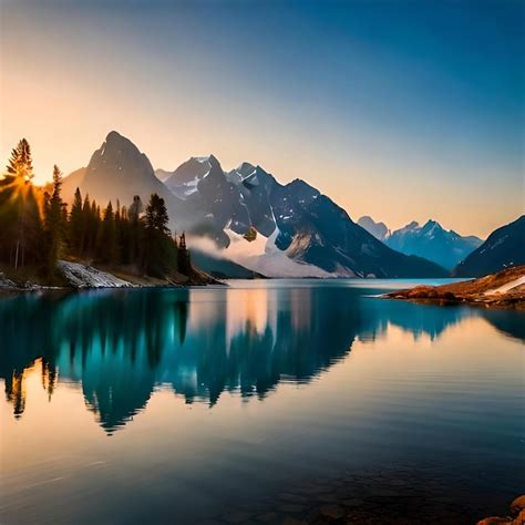 Premium AI Image A Mountain Lake With A Blue Sky And Clouds Reflected