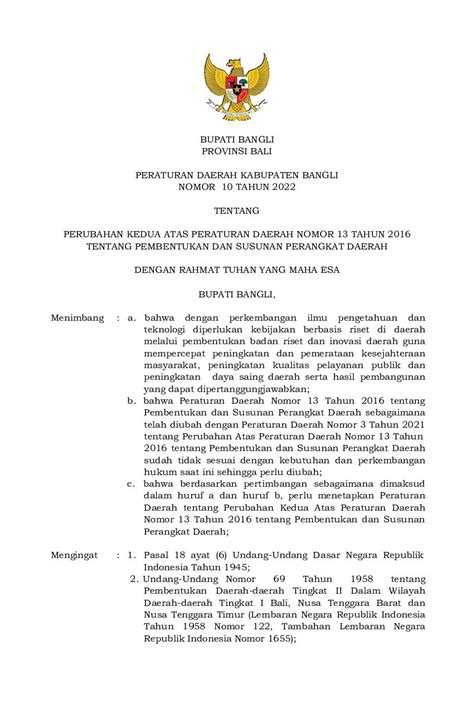 Peraturan Daerah Kab Bangli No Tahun Tentang Perubahan Kedua