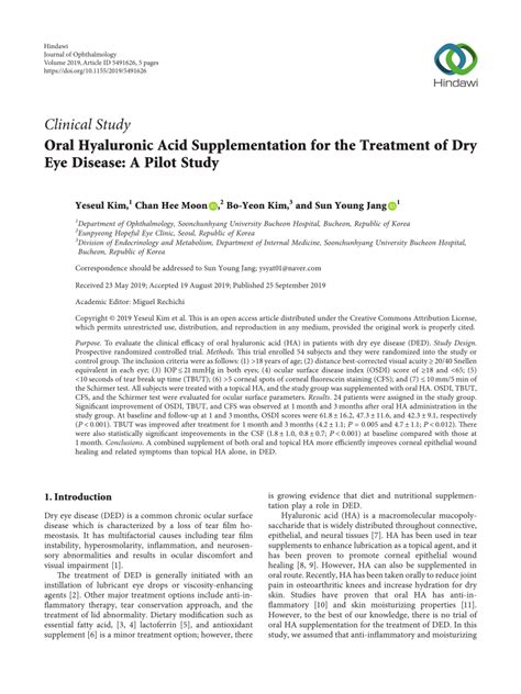 PDF Oral Hyaluronic Acid Supplementation For The Treatment Of Dry Eye