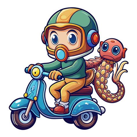 Un Personaje De Dibujos Animados En Un Scooter Con Un Pez En La Parte