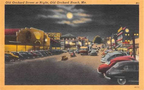 OLD ORCHARD BEACH, MAINE Street Scene Night View c1940s Linen Vintage ...