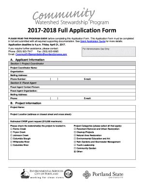 Fillable Online Community Watershed Stewardship Program Application