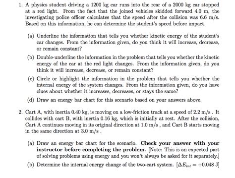 Solved 1 A Physics Student Driving A 1200 Kg Car Runs Into Chegg