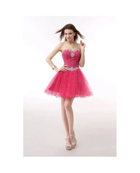 A Line Sweetheart Short Tulle Prom Dress With Beading Yh0049 135