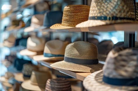 Premium Photo Many Hats Lined Up On Shelf