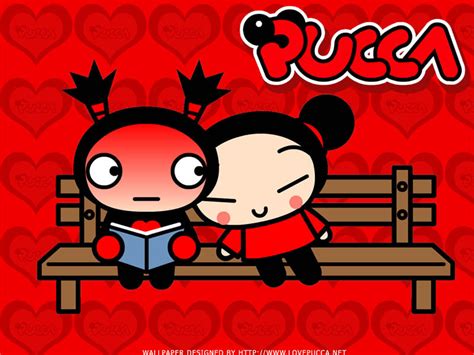 Pucca Pucca And Garu Sitting On A Bank