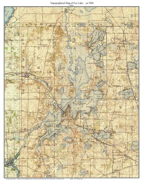 Fox Lake 1900 Custom Usgs Old Topographic Map Illinois Old Maps