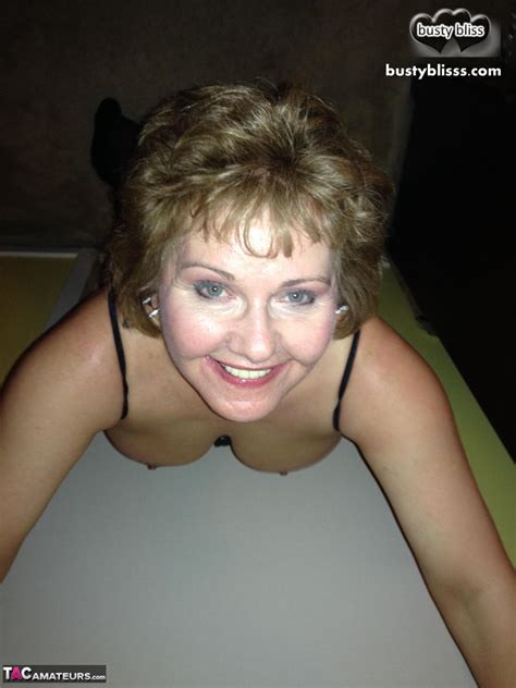 Mature Woman Busty Bliss Uncups Her Natural Tits While Wearing A Black Thong CoedCherry