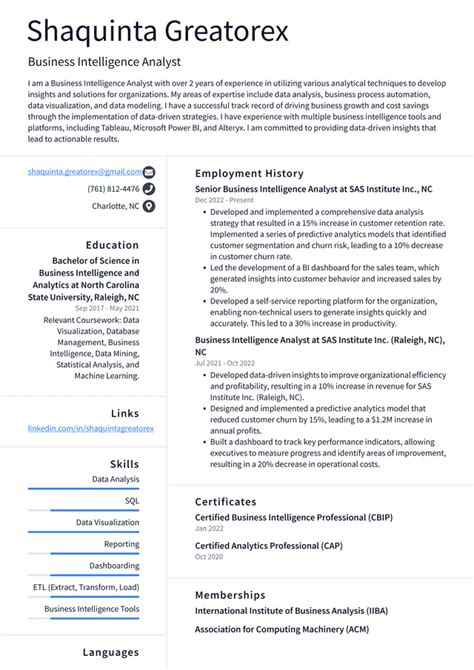 Microsoft Business Intelligence Analyst Resume Examples